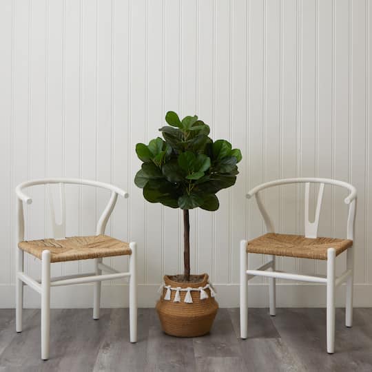 4ft. Artificial Fiddle Leaf Fig Tree with Handmade Jute & Cotton Basket with Tassels